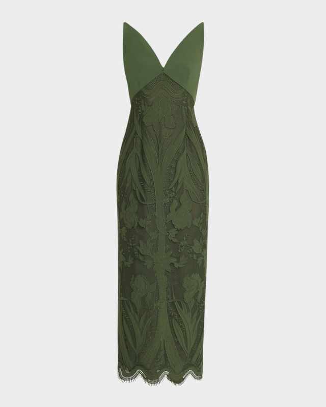 V-Neck Lace Empire-Waist Maxi Dress